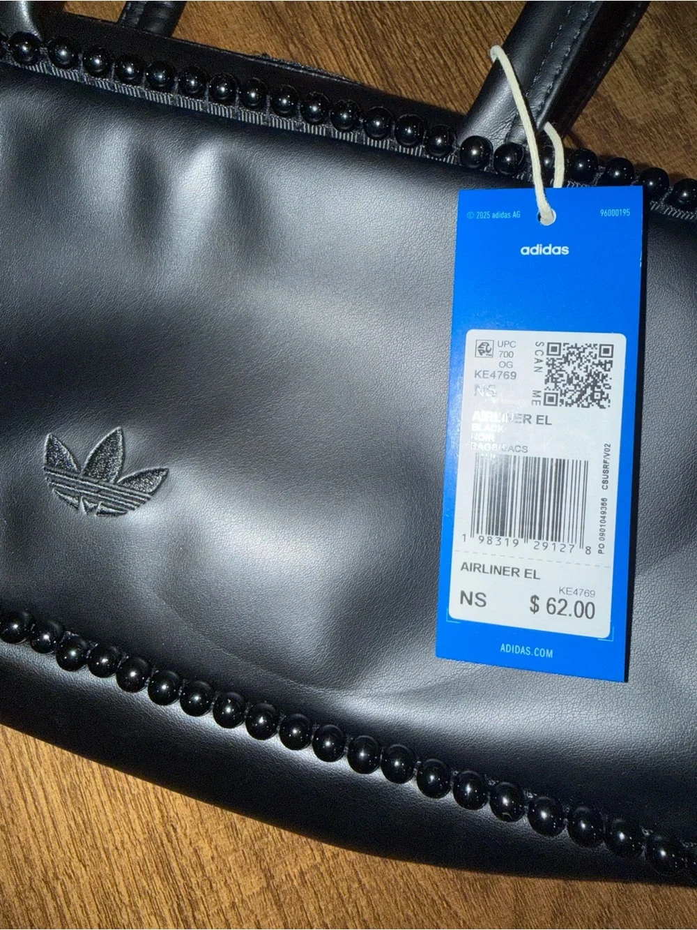 Adidas Black Beaded-Trim Shoulder Bag AIRLINER ELONGATED BAG WITH BEADS NWT - Picture 9 of 9